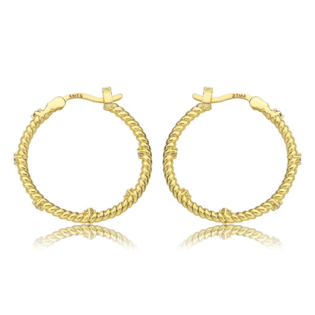 Large Rope Hoop Earring with CZ's
