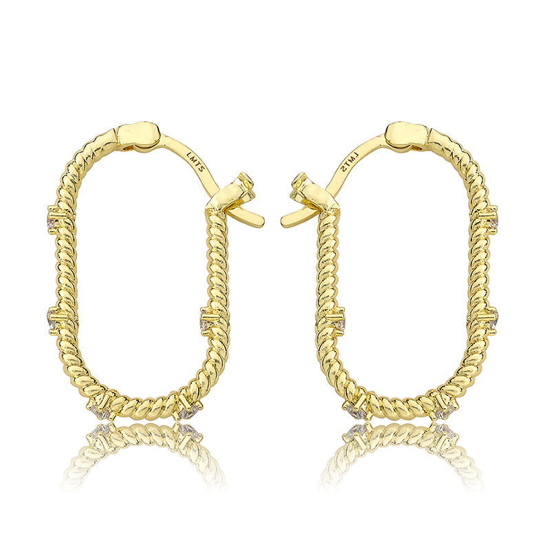 Rope Oval Hoop Earring with CZ's