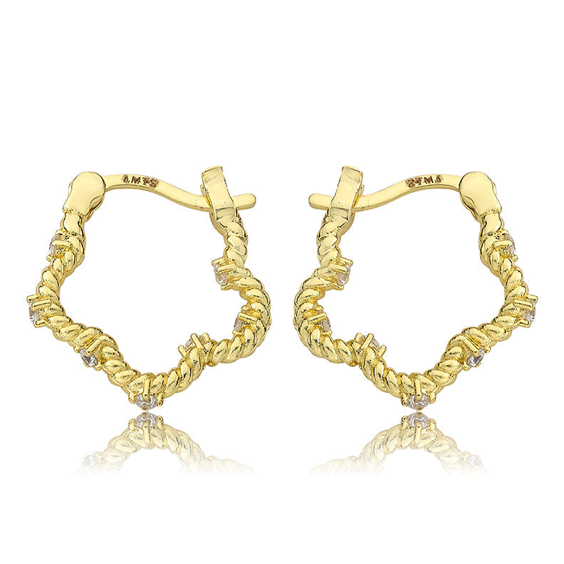 Small Rope Flower Hoop Earring with CZ's