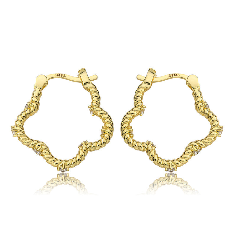 Medium Size Rope Flower Hoop Earring with CZ's
