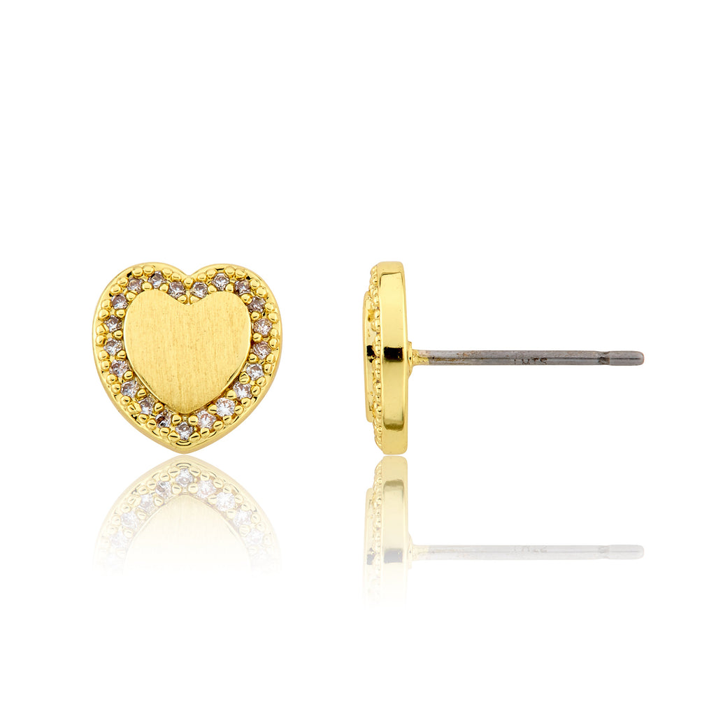 LMTS Classic! Brushed Gold Plated Heart Stud Earring