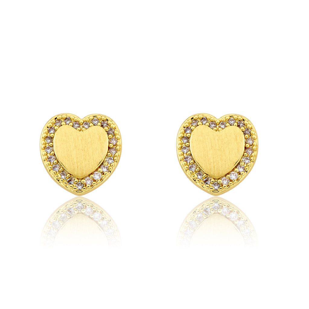 LMTS Classic! Brushed Gold Plated Heart Stud Earring