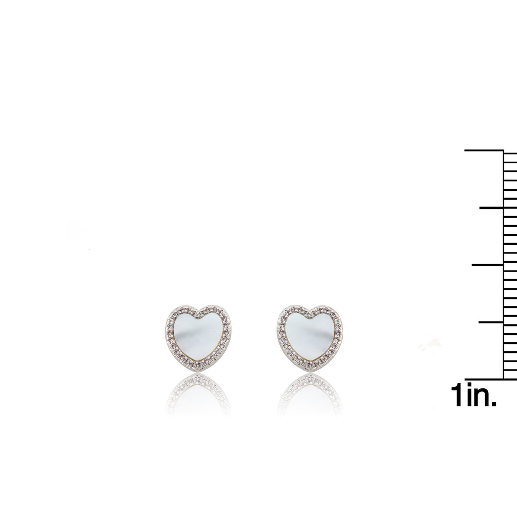 LMTS Classic! Mother Of Pearl Heart Cz Frame Stud Earring