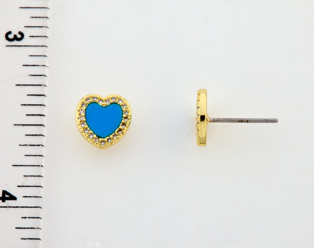 LMTS Classic! Turquoise Heart Cz Frame Stud Earring