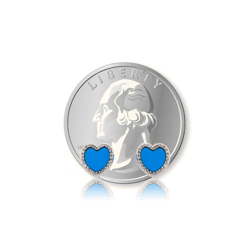 LMTS Classic! Turquoise Heart Cz Frame Stud Earring
