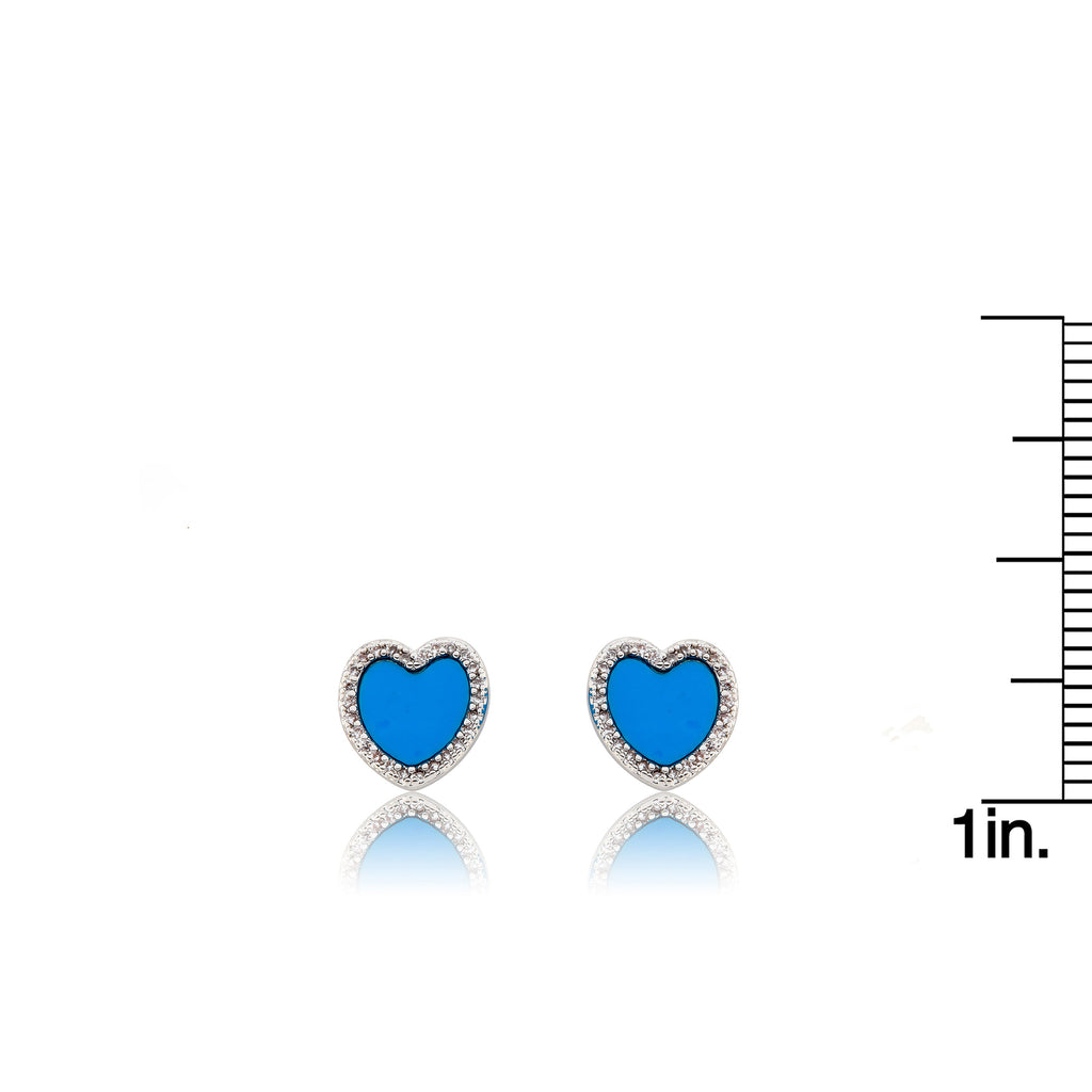 LMTS Classic! Turquoise Heart Cz Frame Stud Earring