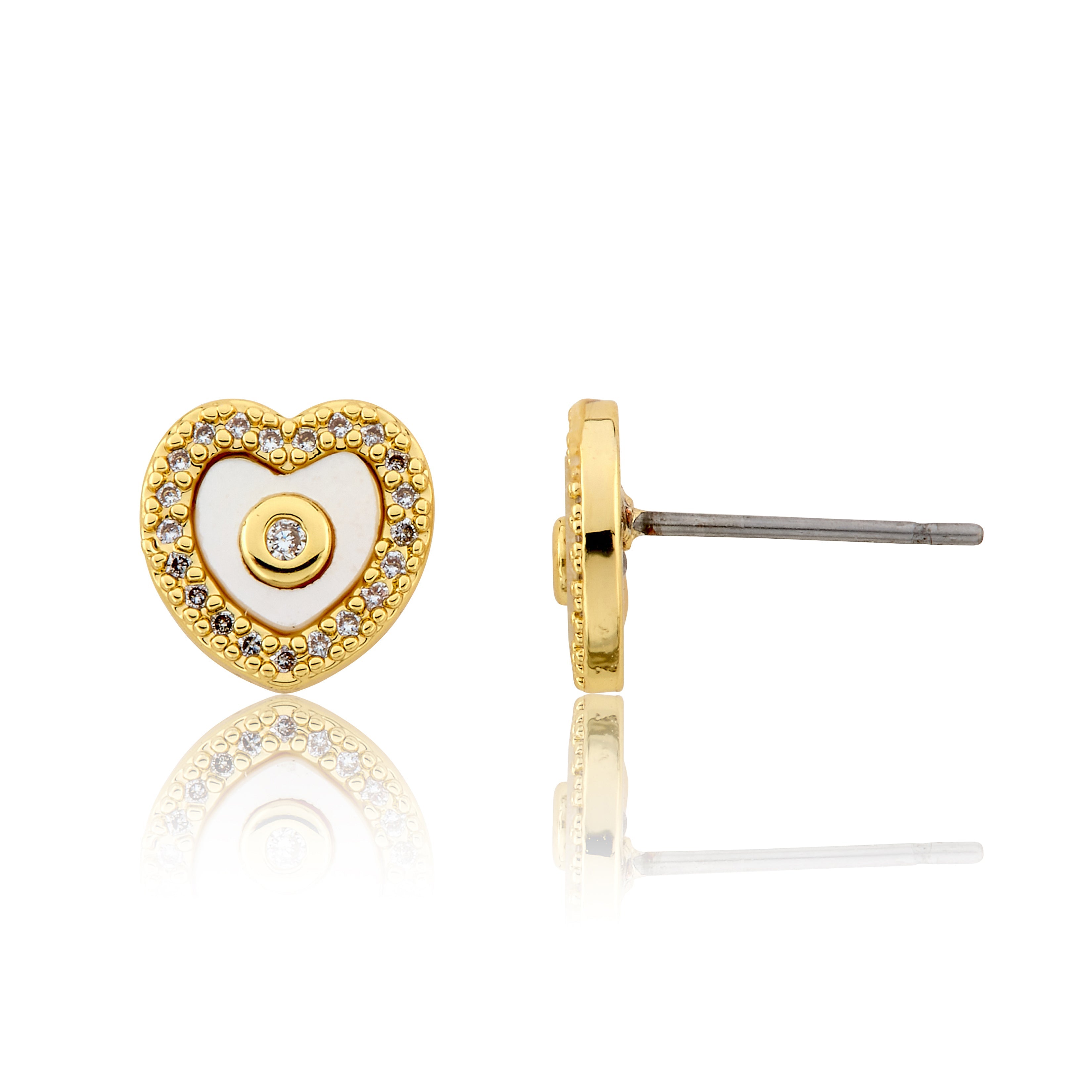 LMTS Classic! Mother Of Pearl Heart Cz Frame Stud Earring