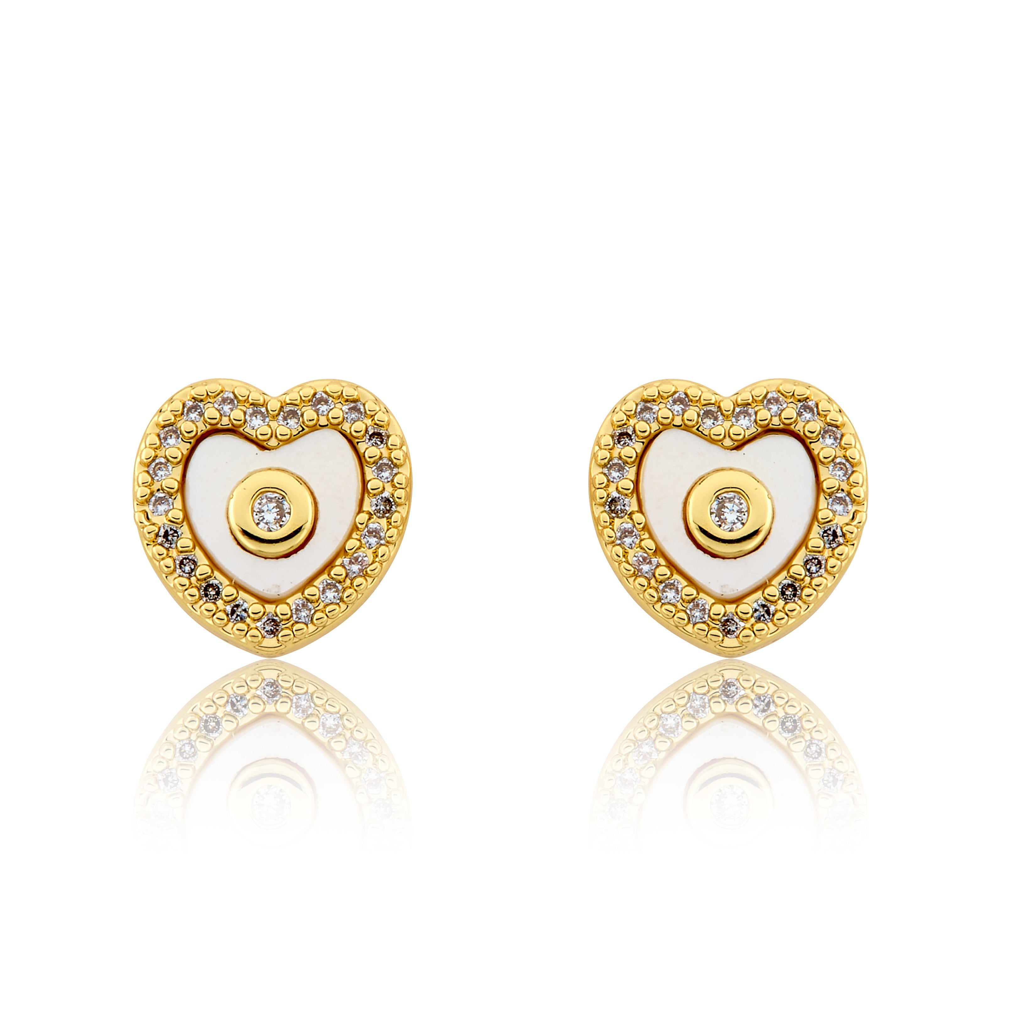 LMTS Classic! Mother Of Pearl Heart Cz Frame Stud Earring