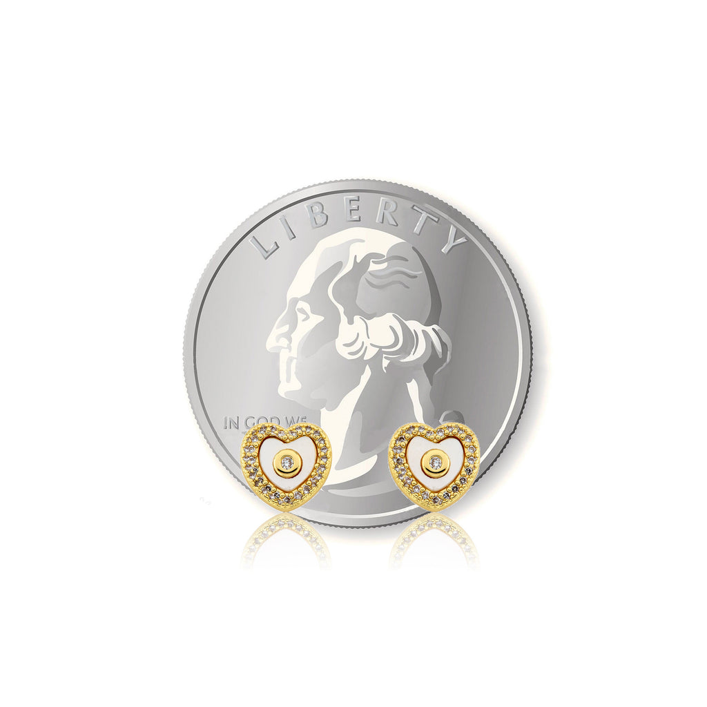 LMTS Classic! Mother Of Pearl Heart Cz Frame Stud Earring