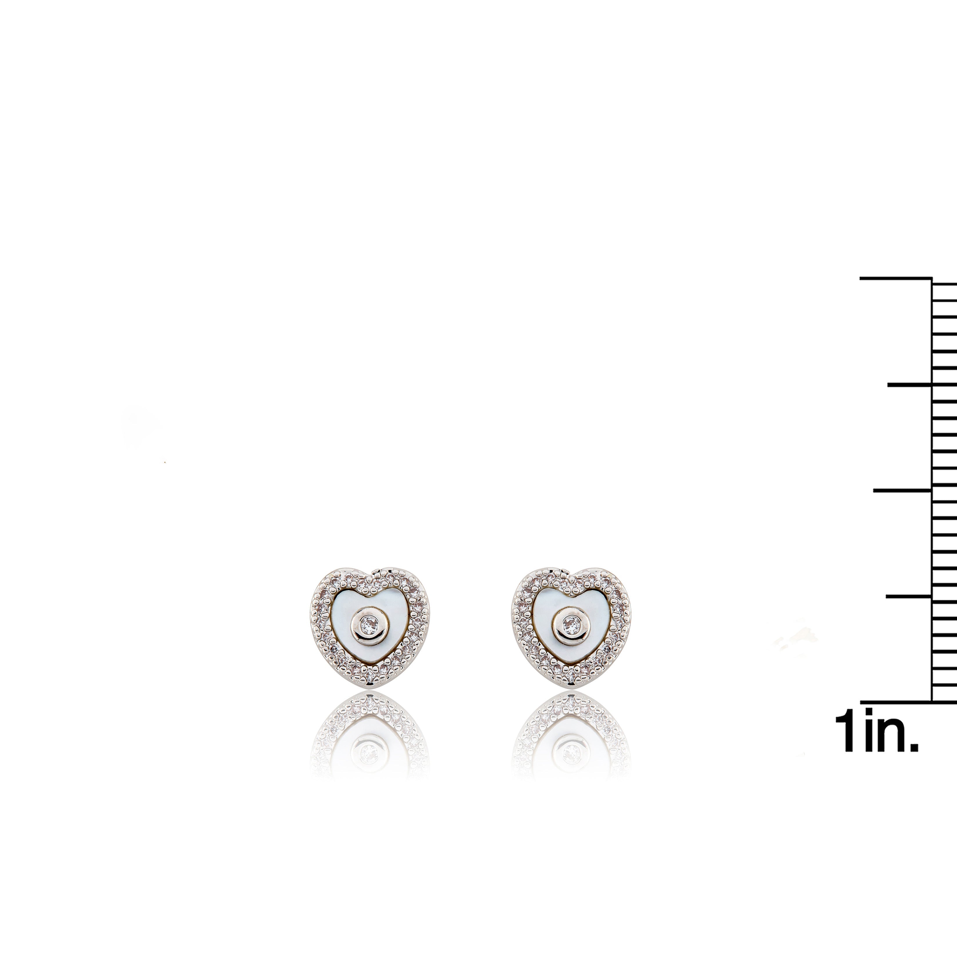 LMTS Classic! Mother Of Pearl Heart Cz Frame Stud Earring