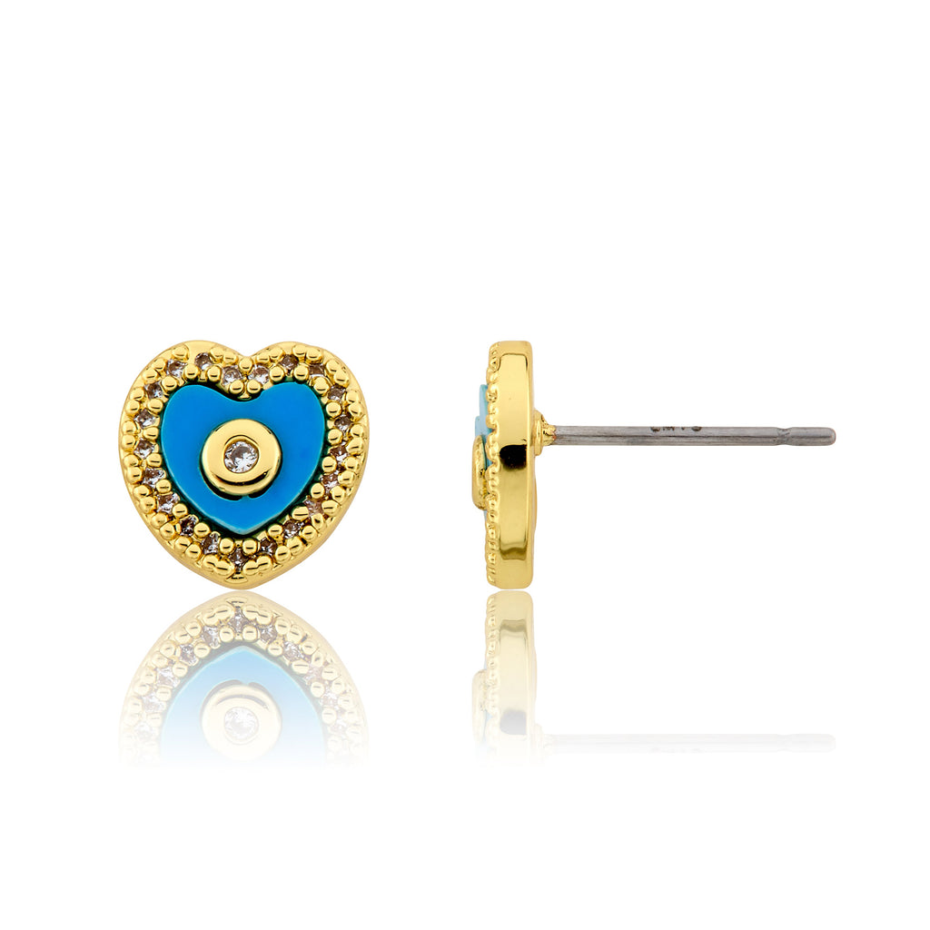 LMTS Classic! Heart Cz Frame Turquoise Stud Earring