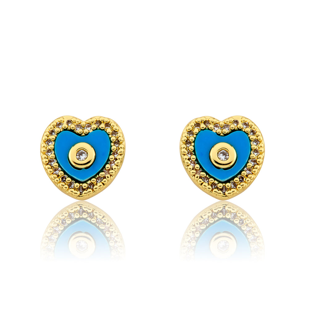 LMTS Classic! Heart Cz Frame Turquoise Stud Earring