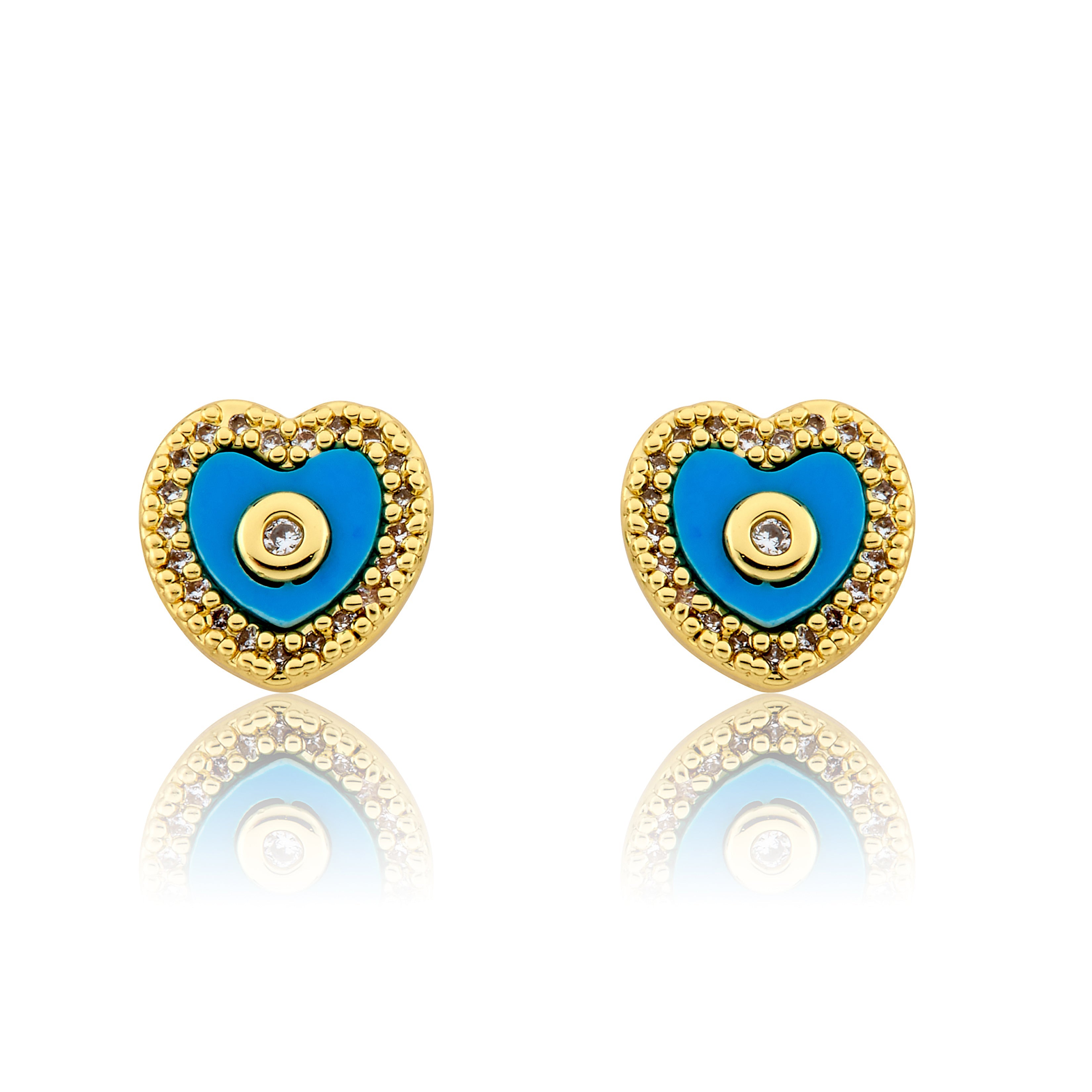 LMTS Classic! Heart Cz Frame Turquoise Stud Earring