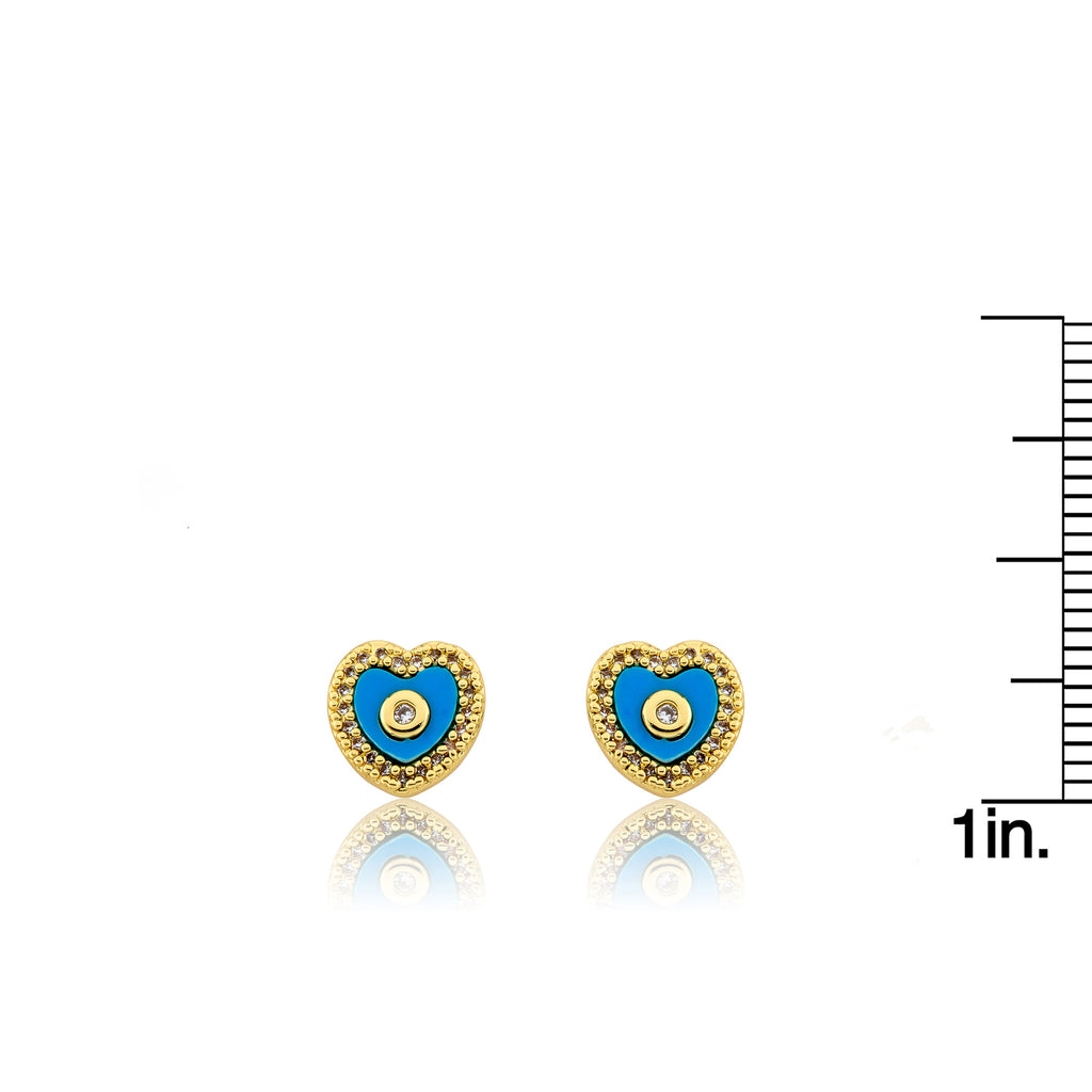 LMTS Classic! Heart Cz Frame Turquoise Stud Earring