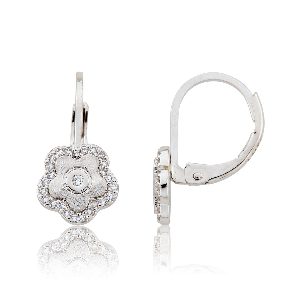 LMTS Classic! Flower Cz Frame Leverback Earring