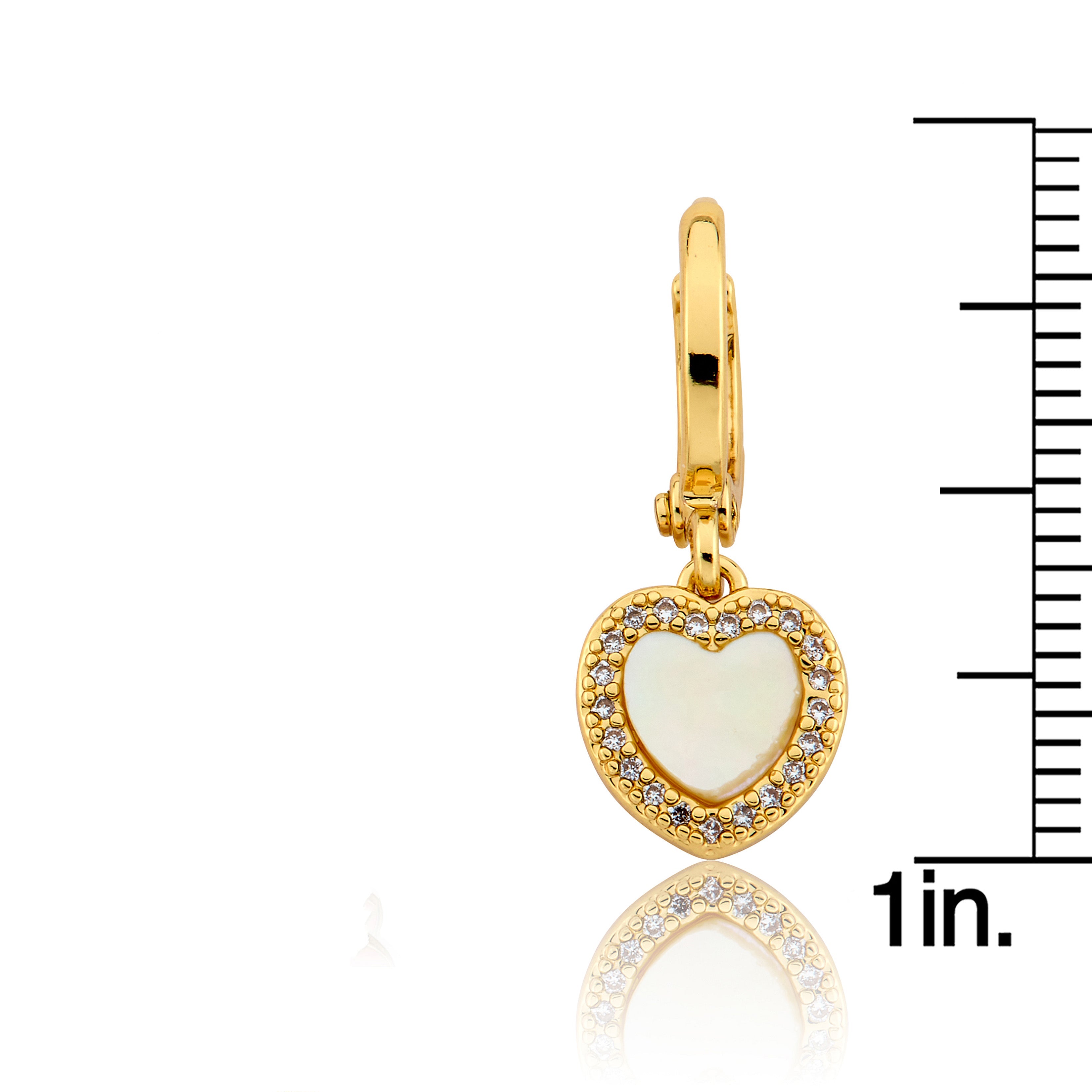 Mother Of Pearl Heart With Cz Frame Huggie Dangle Earring