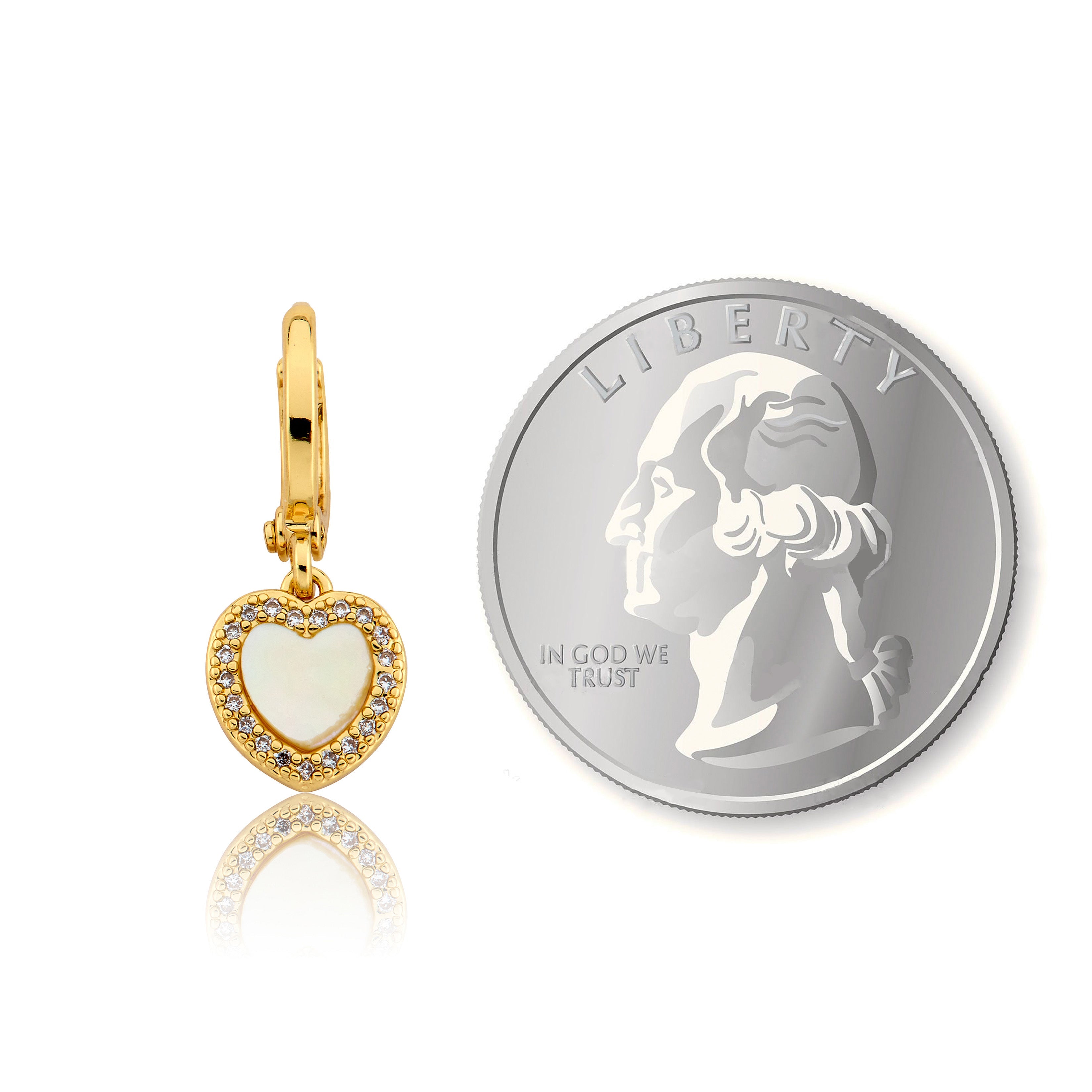 Mother Of Pearl Heart With Cz Frame Huggie Dangle Earring