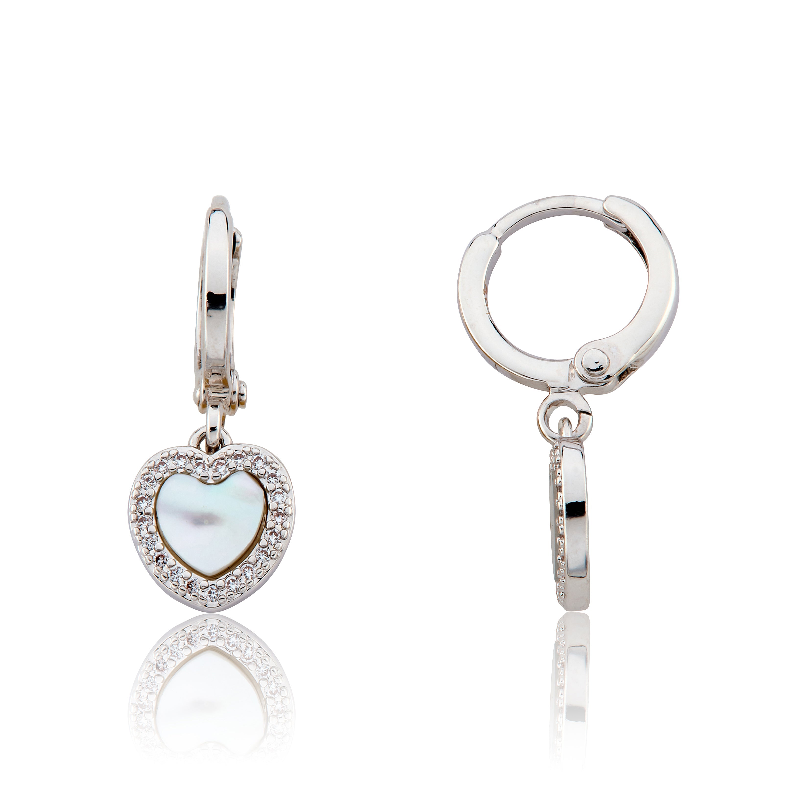 Mother Of Pearl Heart With Cz Frame Huggie Dangle Earring