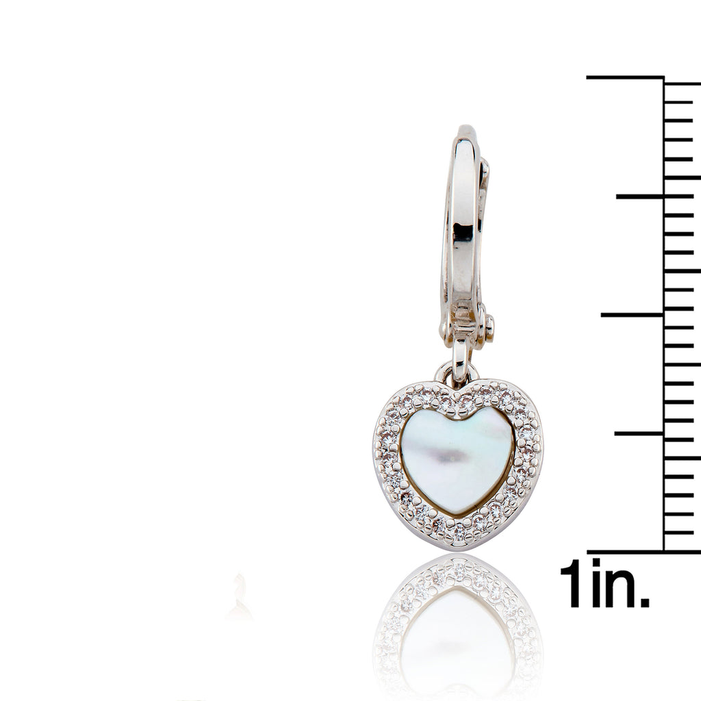 Mother Of Pearl Heart With Cz Frame Huggie Dangle Earring
