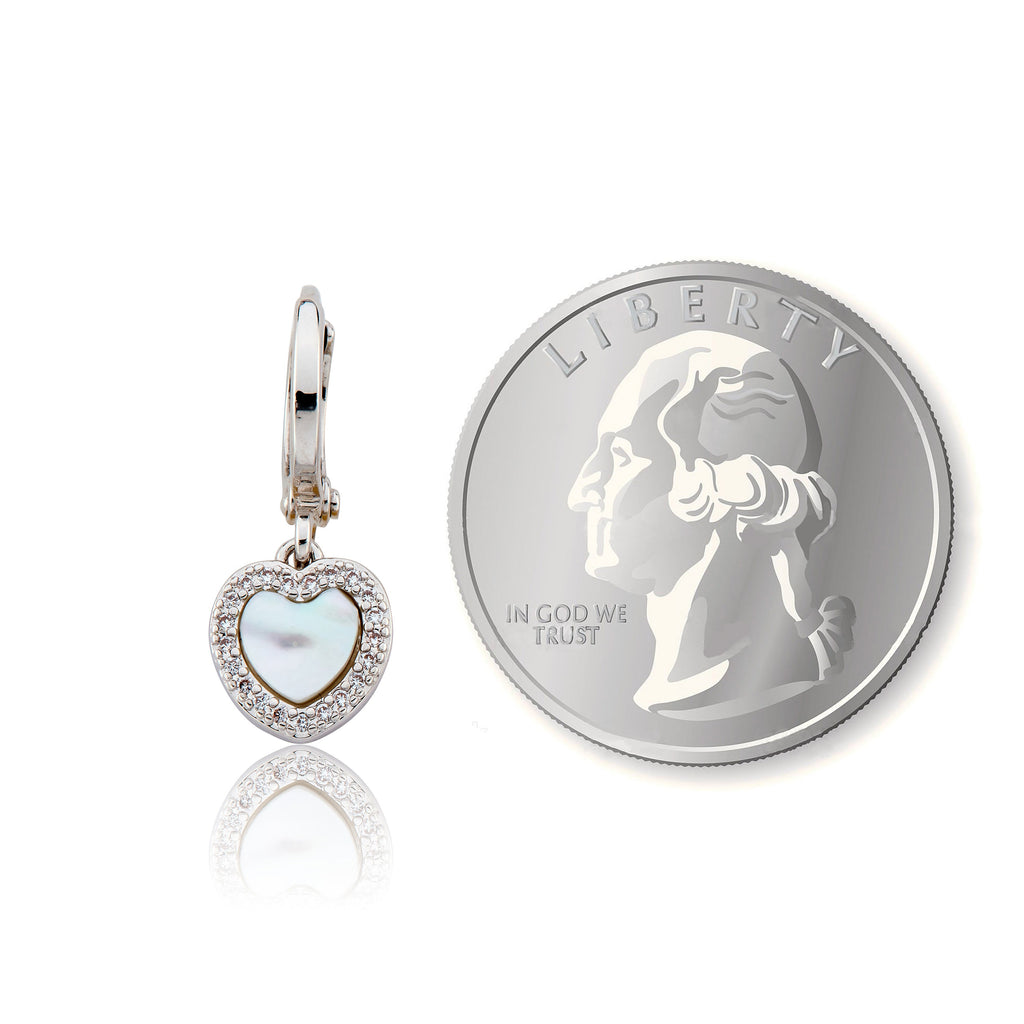 Mother Of Pearl Heart With Cz Frame Huggie Dangle Earring