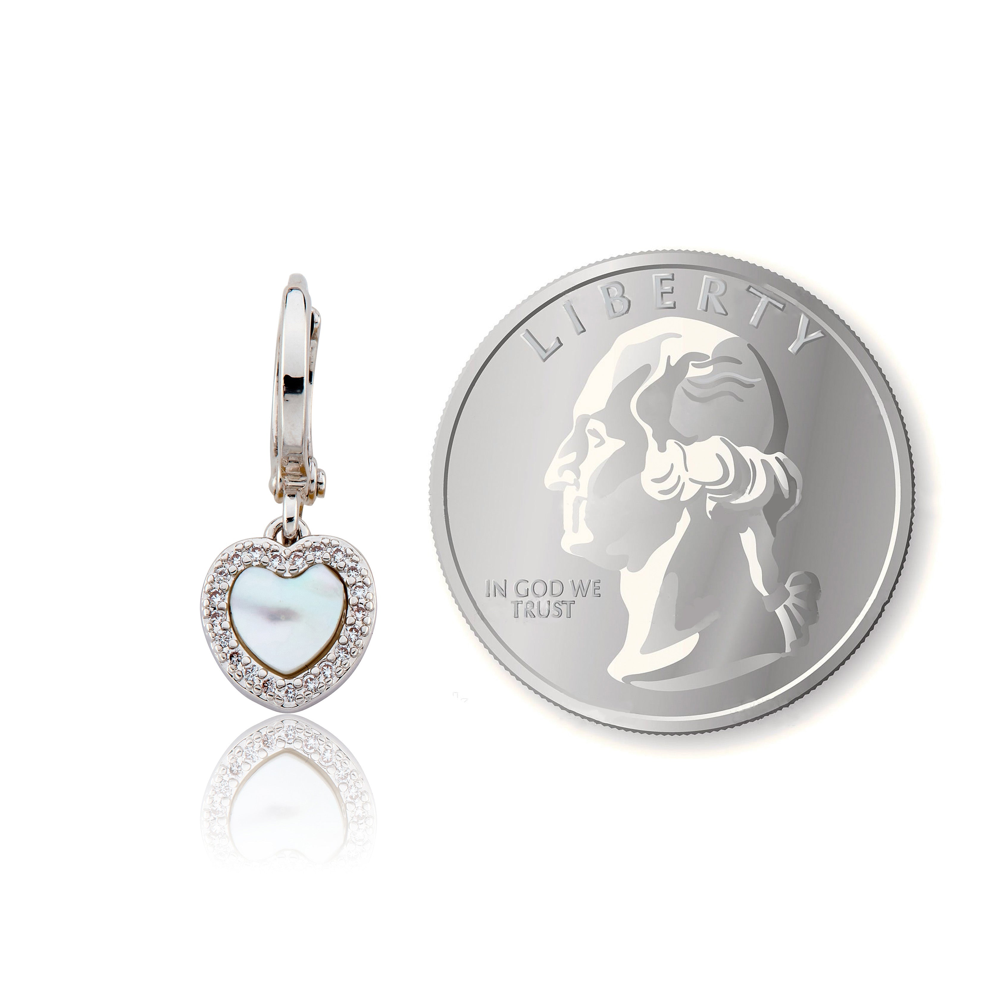 Mother Of Pearl Heart With Cz Frame Huggie Dangle Earring