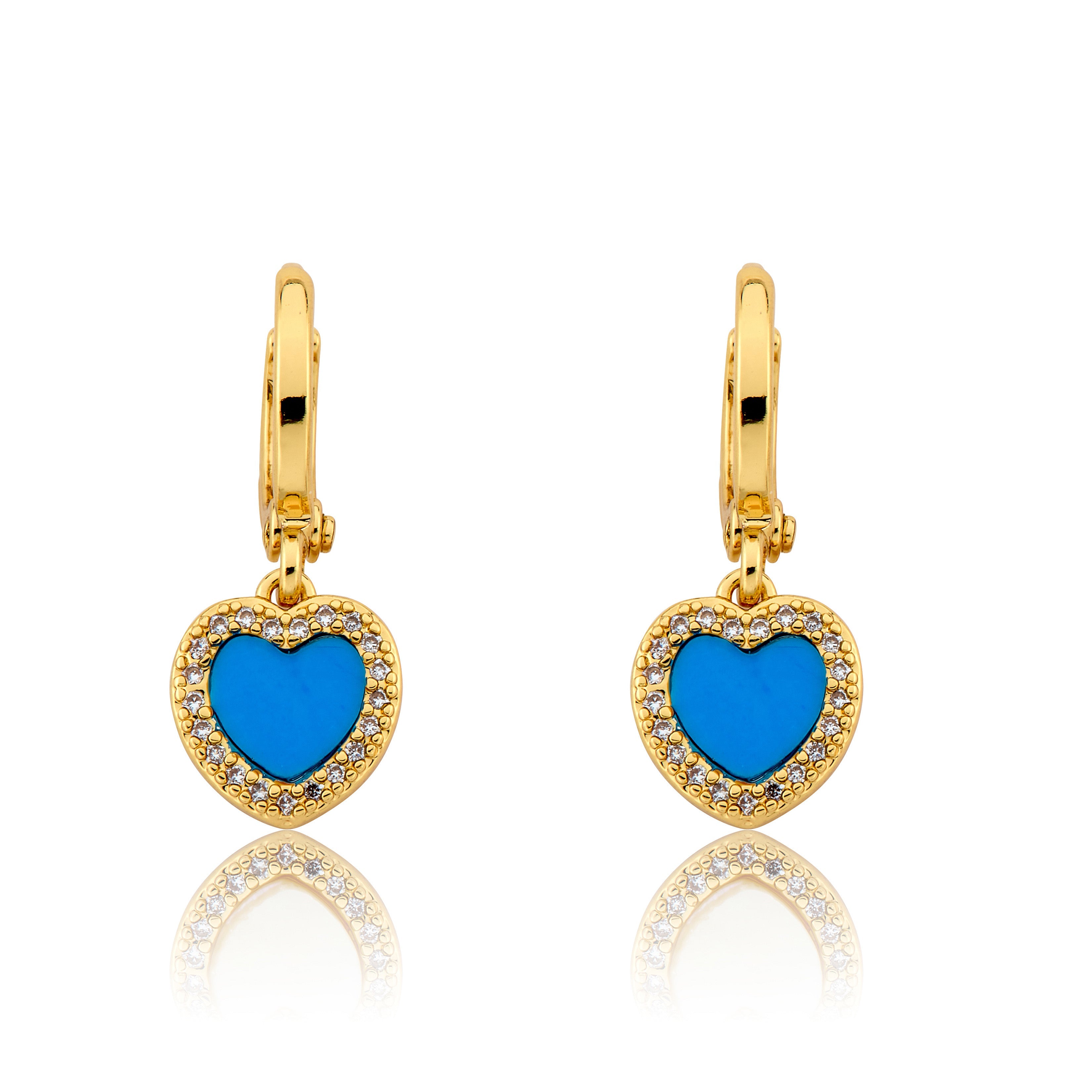 Turquoise Heart With Cz Frame Huggie Dangle Earring