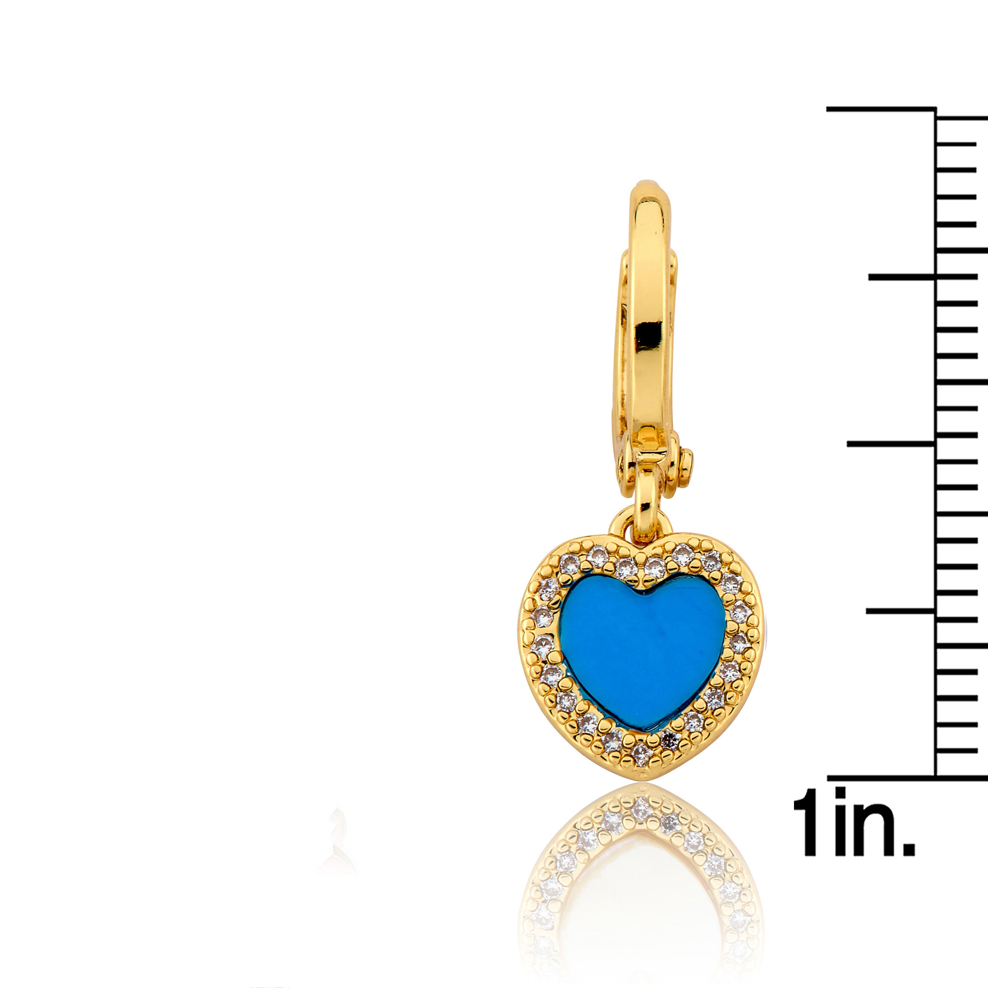 Turquoise Heart With Cz Frame Huggie Dangle Earring