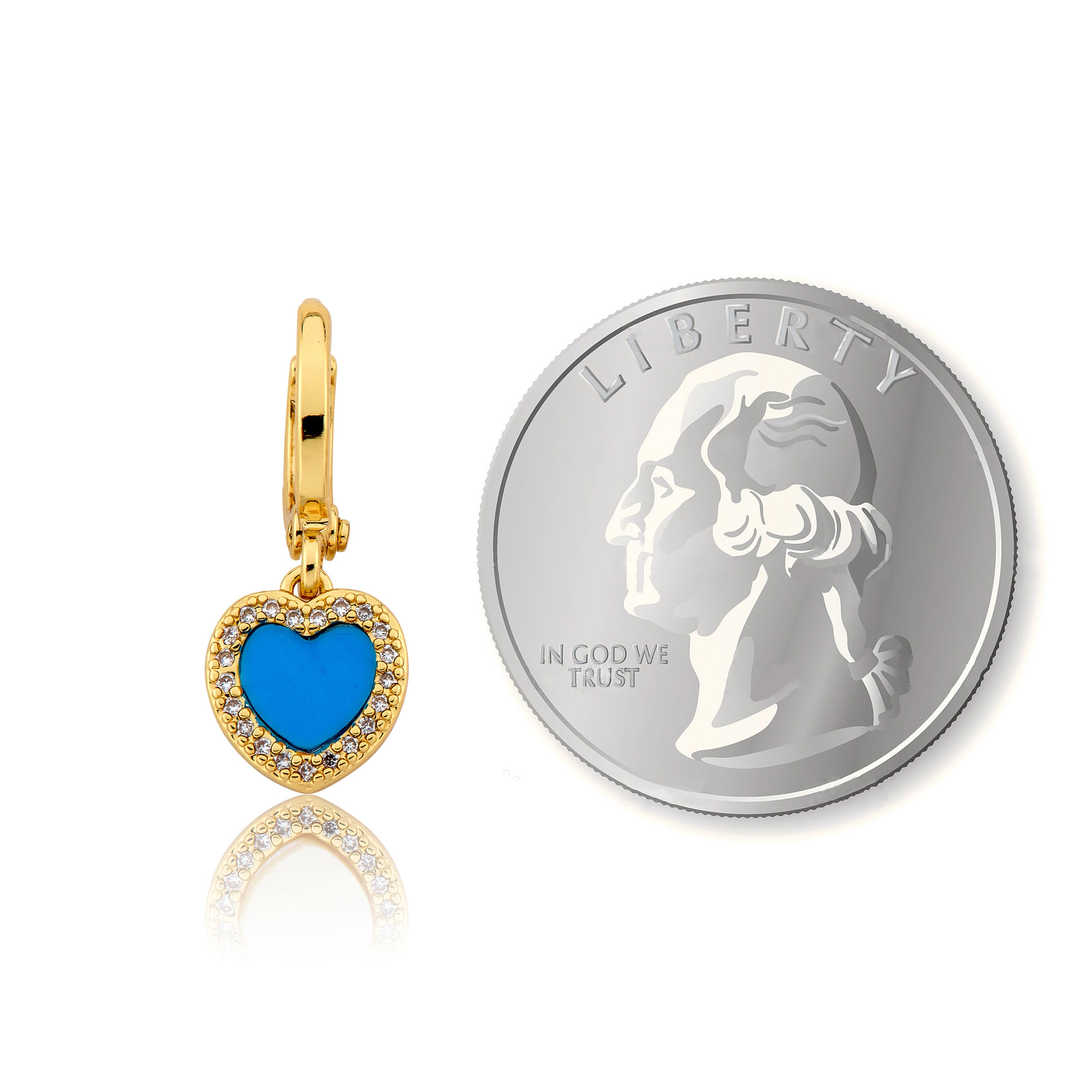 Turquoise Heart With Cz Frame Huggie Dangle Earring