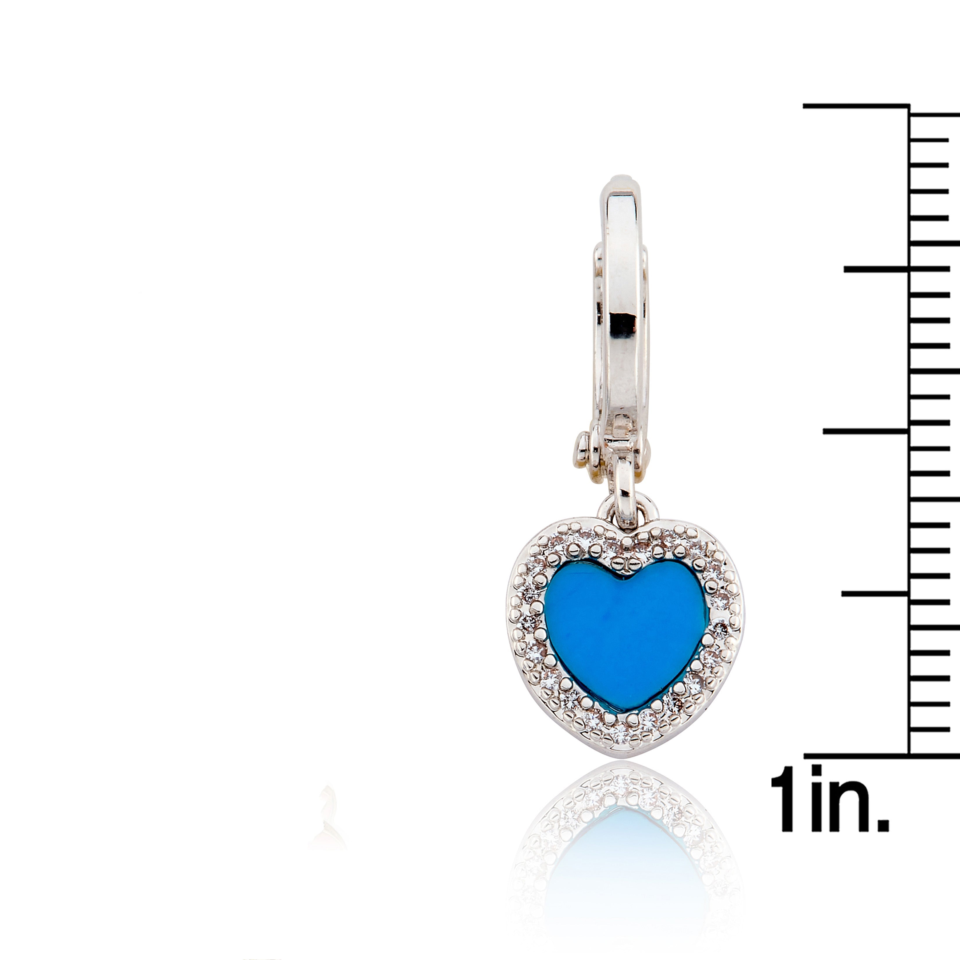 Turquoise Heart With Cz Frame Huggie Dangle Earring