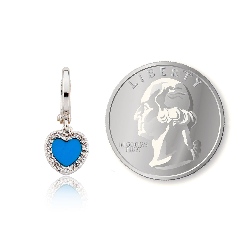 Turquoise Heart With Cz Frame Huggie Dangle Earring