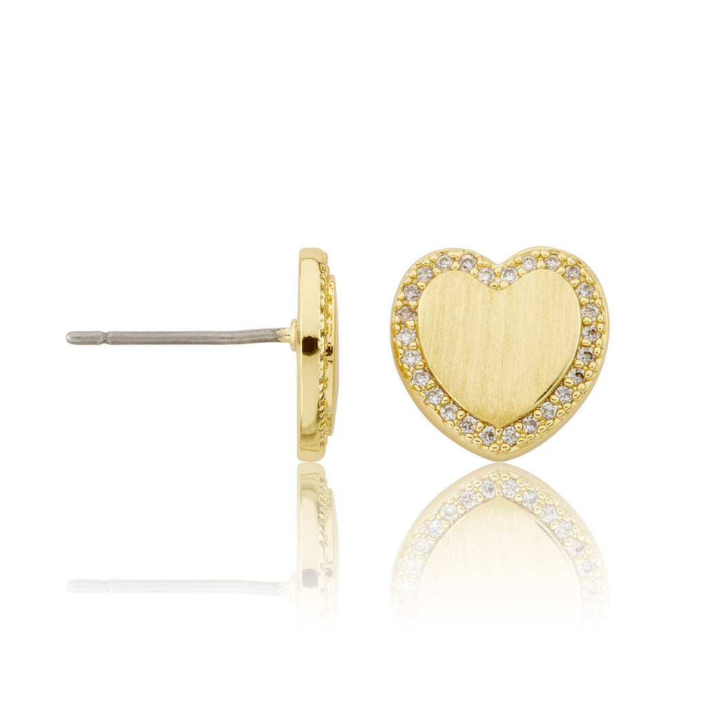 LMTS Classic! Brushed Gold Plated 10mm Heart Stud Earring