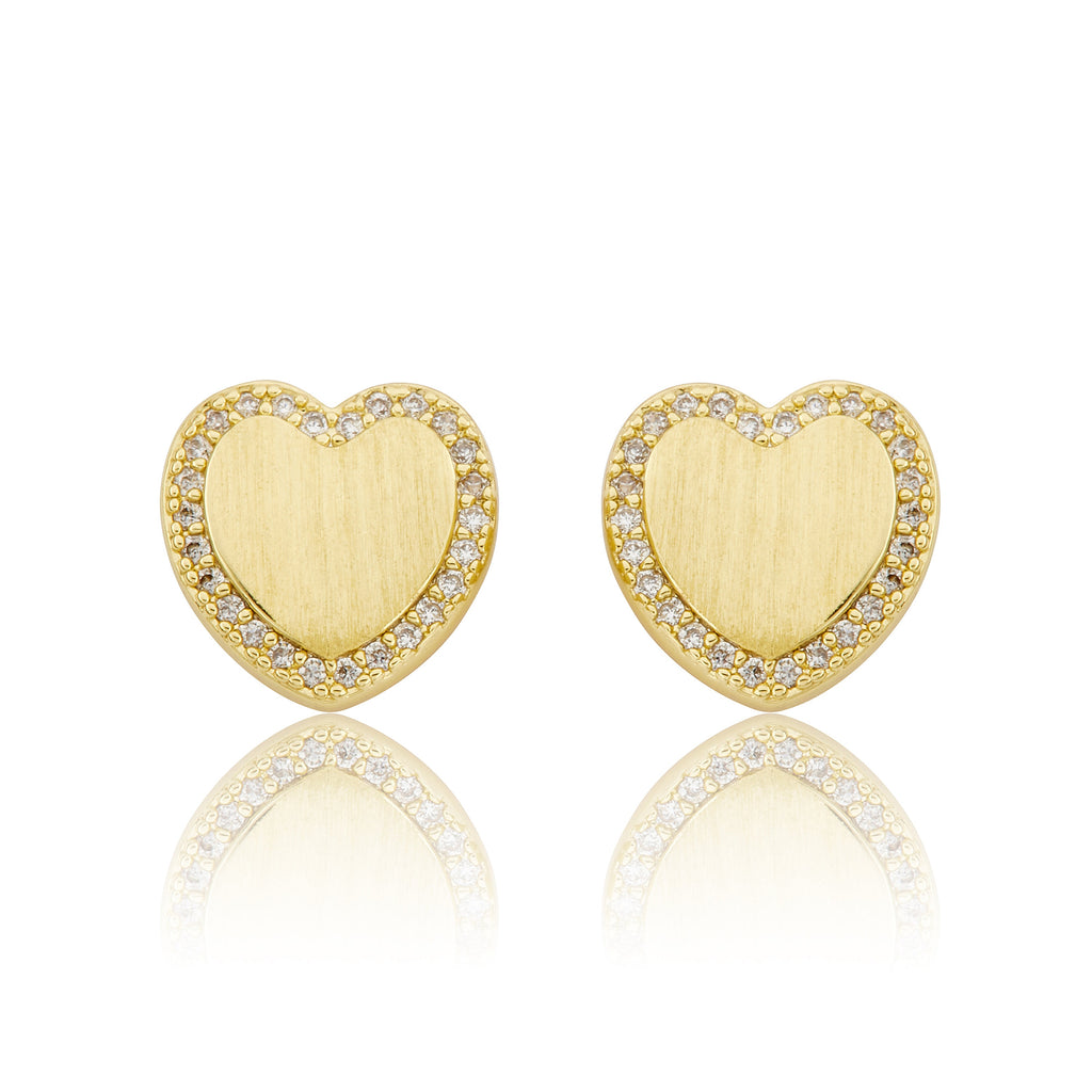 LMTS Classic! Brushed Gold Plated 10mm Heart Stud Earring