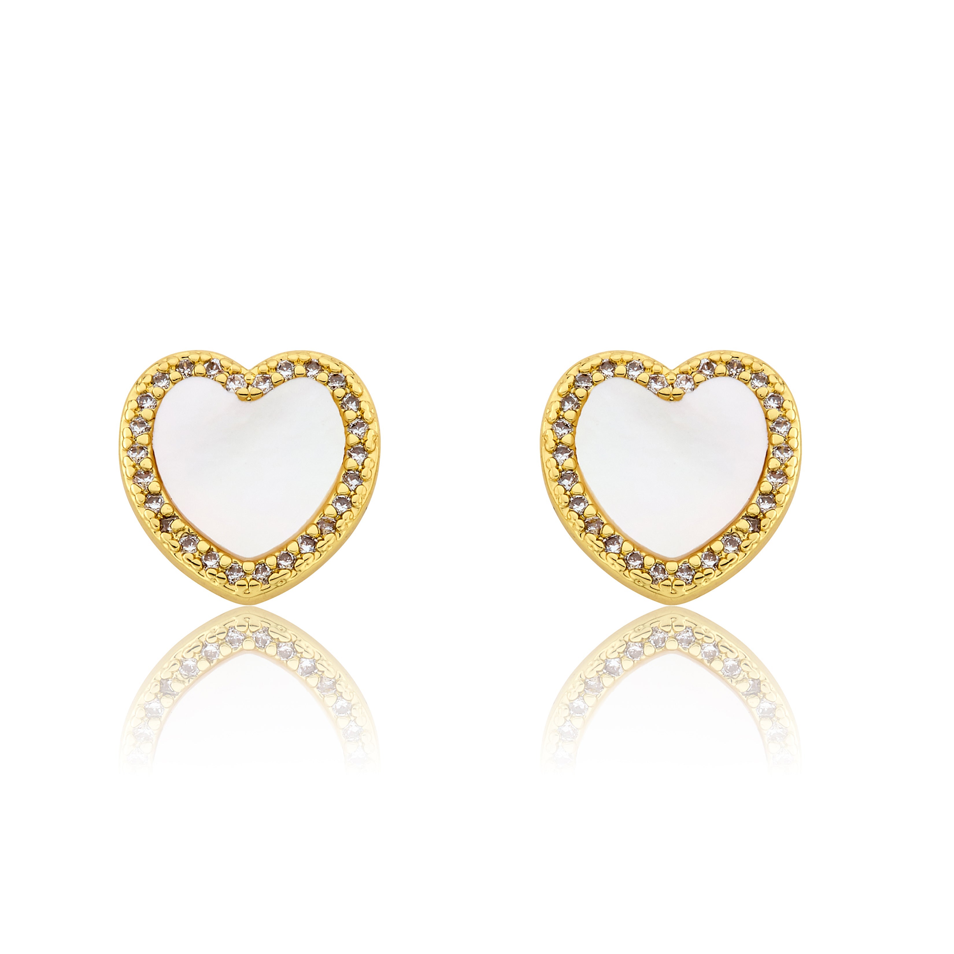 LMTS Classic! Mother Of Pearl Heart Cz Frame Stud Earring