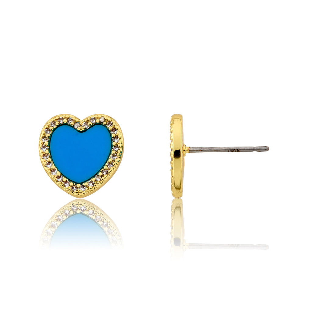 LMTS Classic! Turquoise Heart Cz Frame Stud Earring