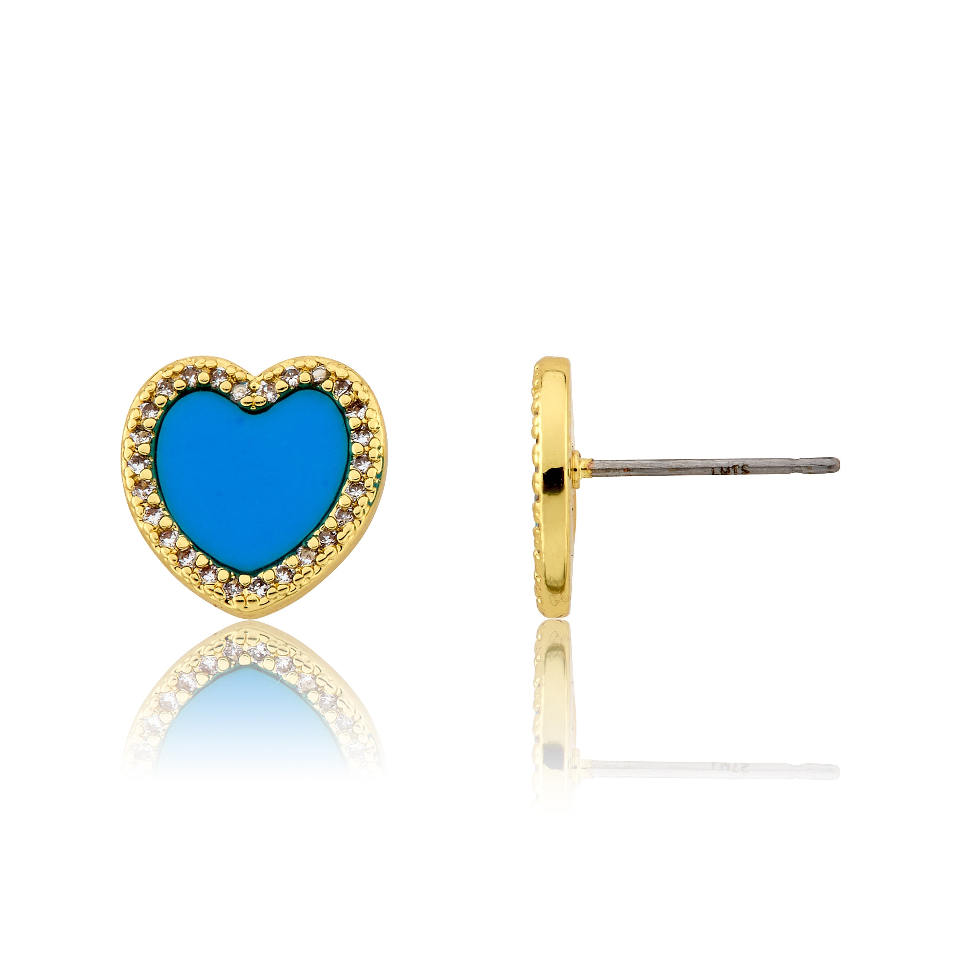 LMTS Classic! Turquoise Heart Cz Frame Stud Earring
