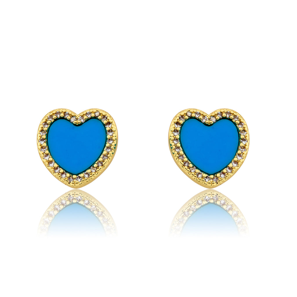 LMTS Classic! Turquoise Heart Cz Frame Stud Earring