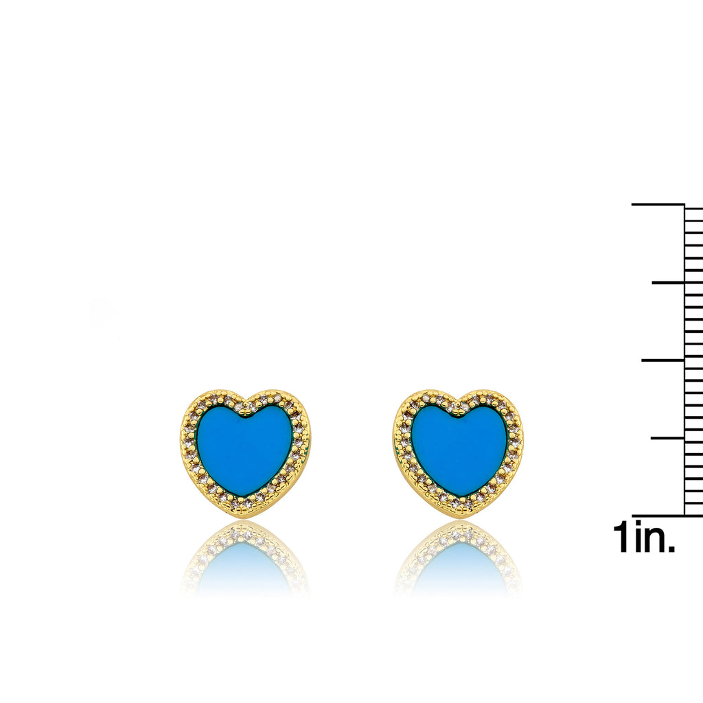 LMTS Classic! Turquoise Heart Cz Frame Stud Earring