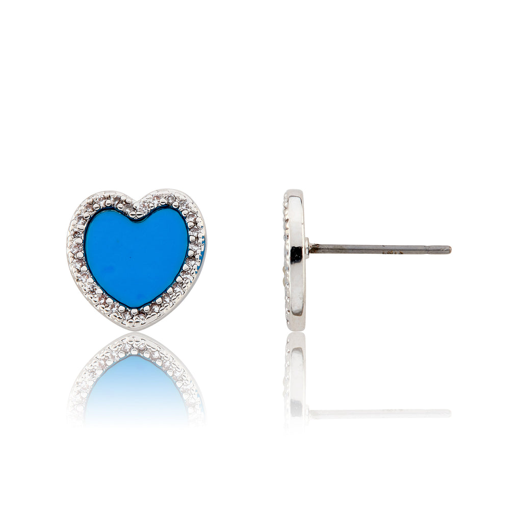 LMTS Classic! Turquoise Heart Cz Frame Stud Earring