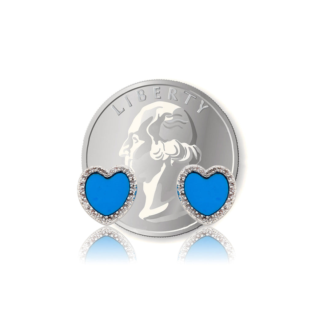LMTS Classic! Turquoise Heart Cz Frame Stud Earring