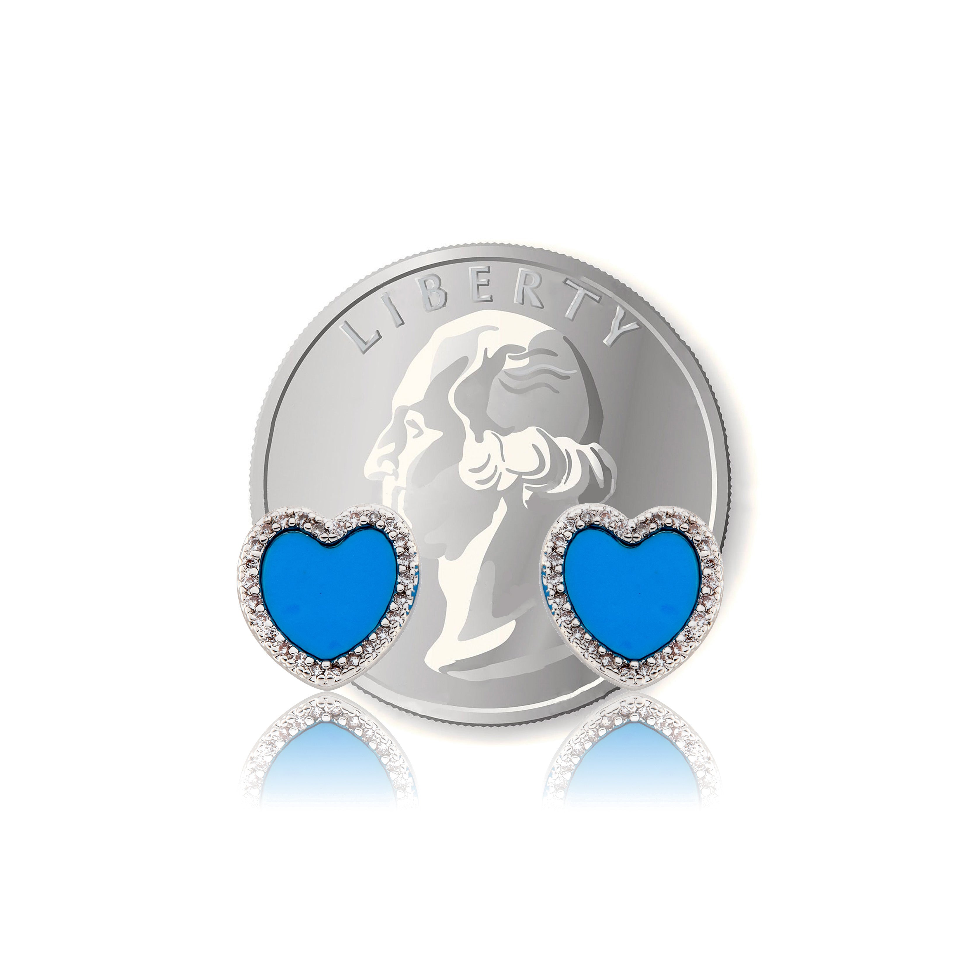 LMTS Classic! Turquoise Heart Cz Frame Stud Earring