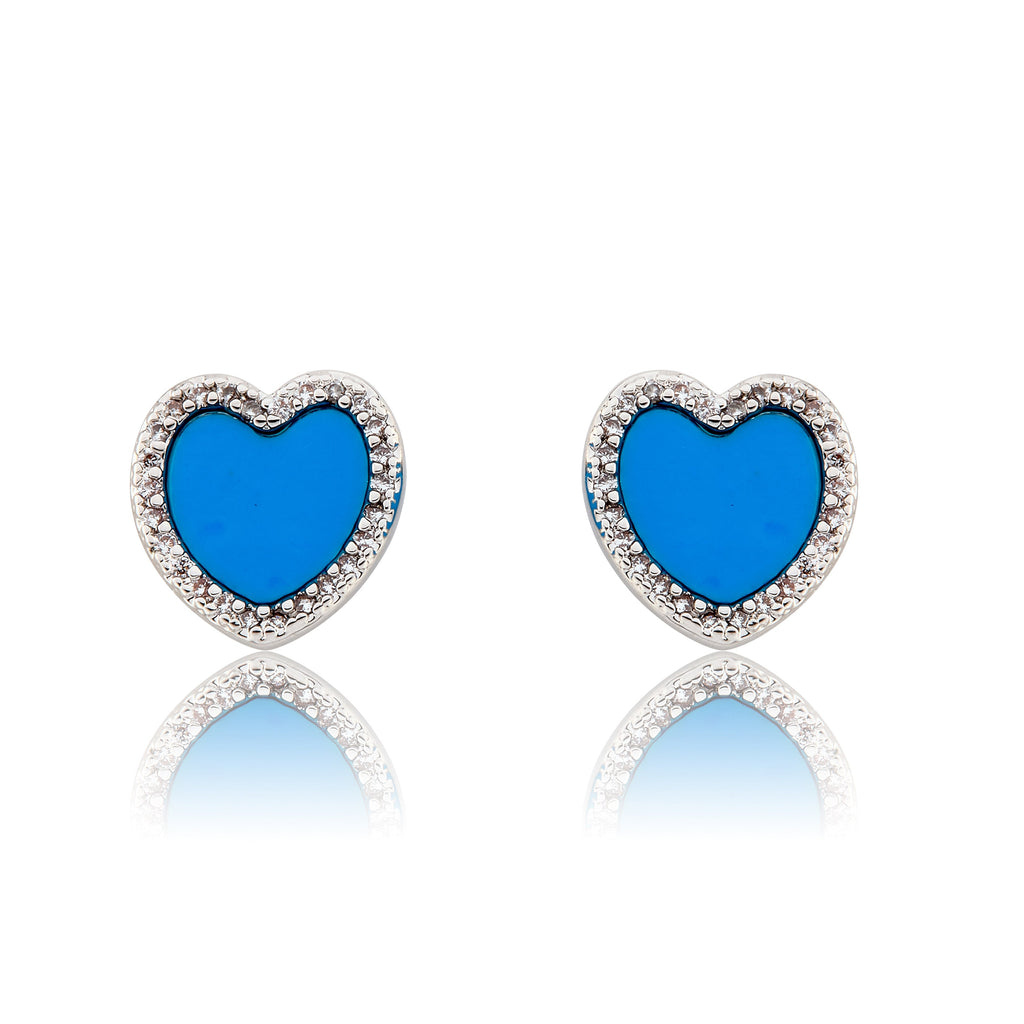 LMTS Classic! Turquoise Heart Cz Frame Stud Earring