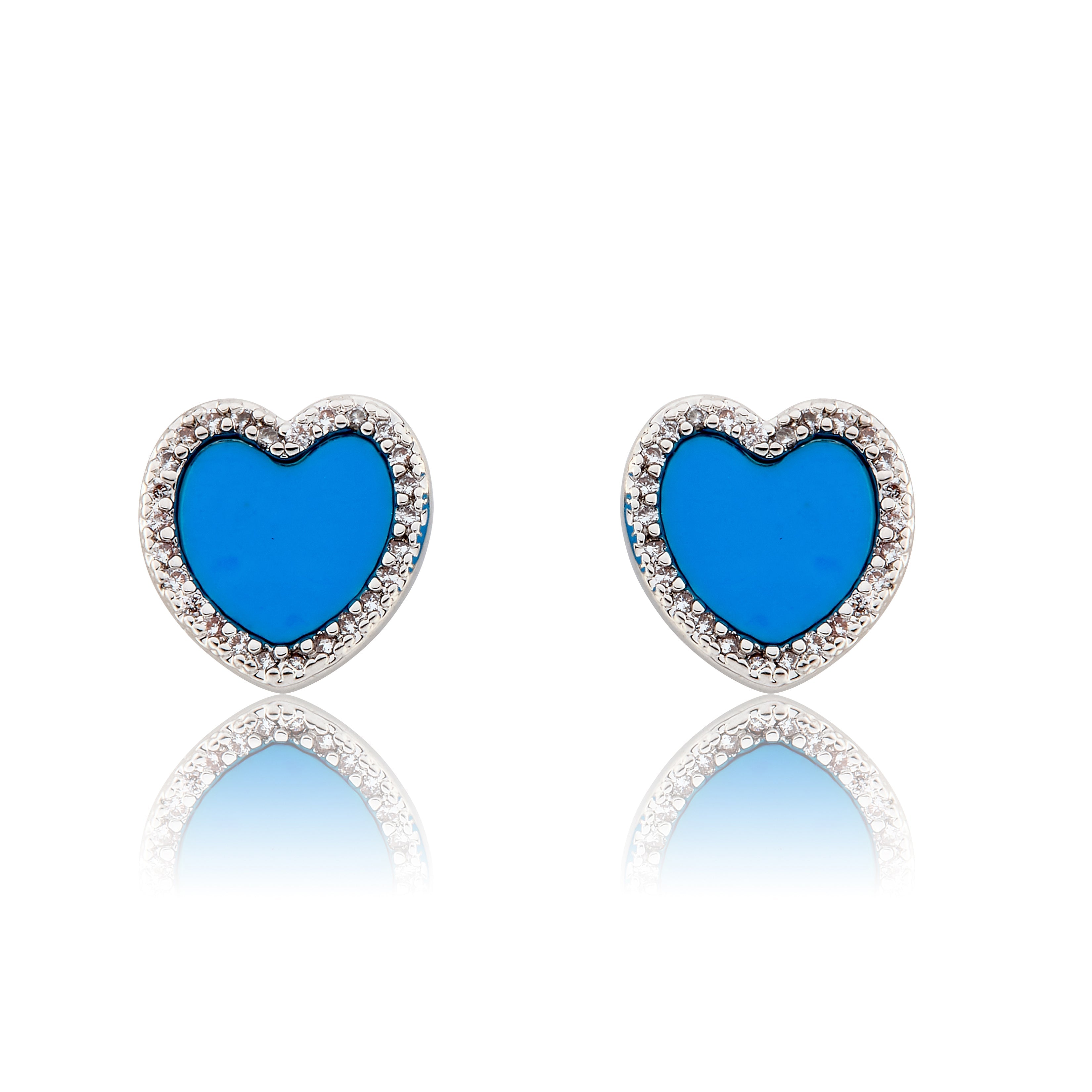 LMTS Classic! Turquoise Heart Cz Frame Stud Earring