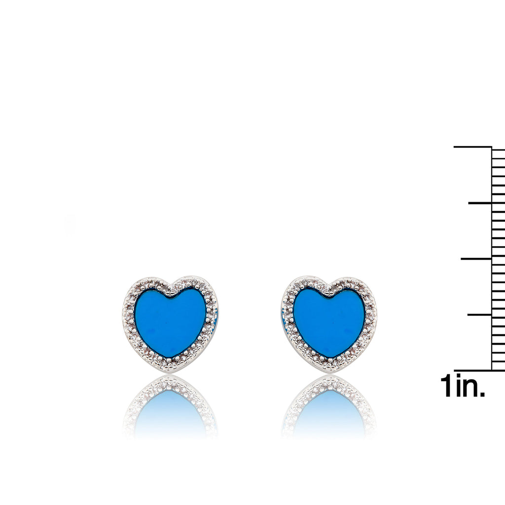 LMTS Classic! Turquoise Heart Cz Frame Stud Earring