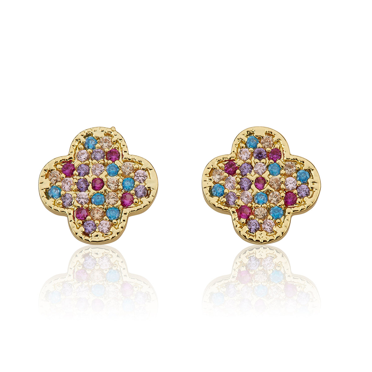 Pave Clover Stud Earring in Multi