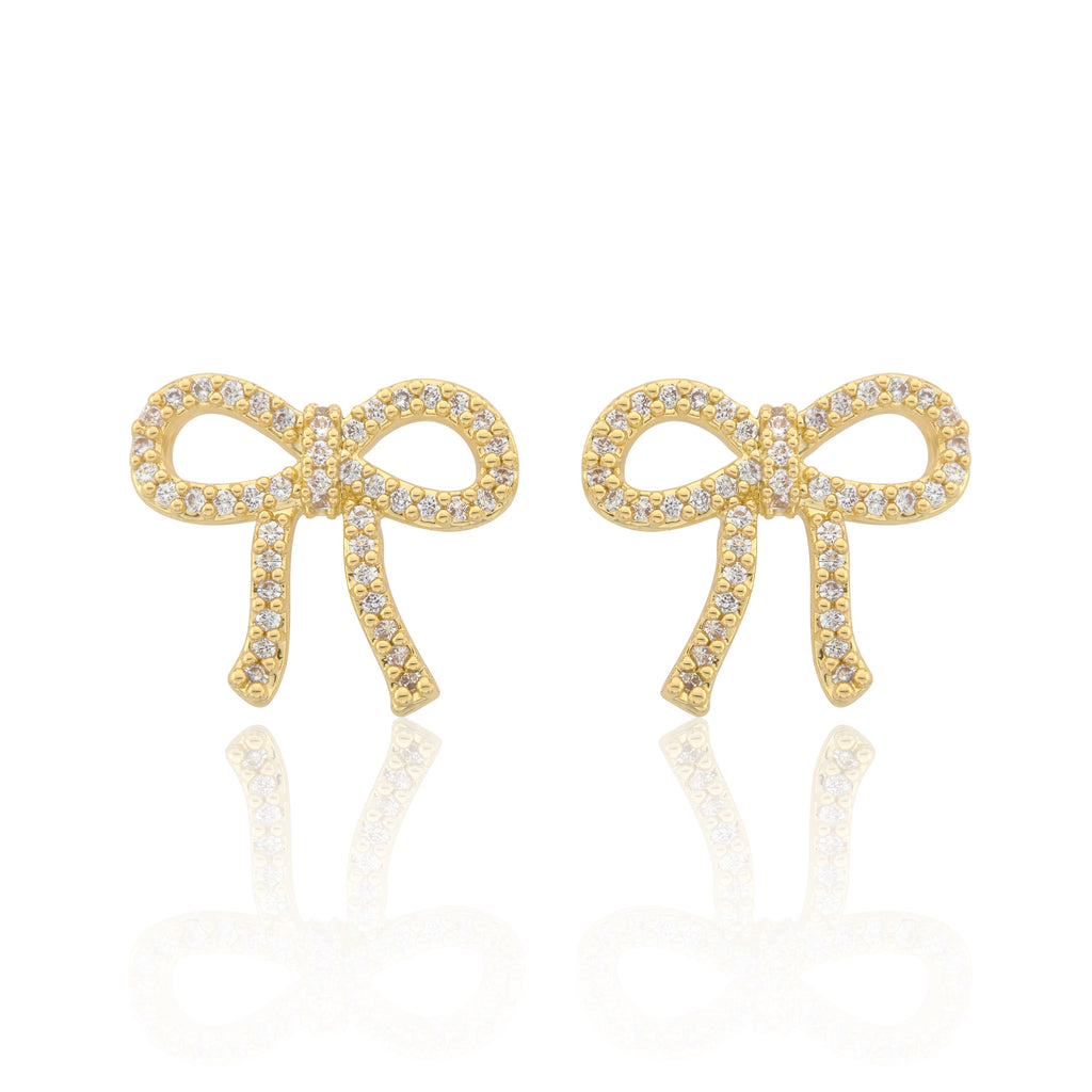 LMTS Classic! 14k Gold Plated Cz Bow Stud Earring
