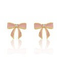 LMTS Classic! 14k Gold Plated Cz Center Enamel Bow Stud Earring