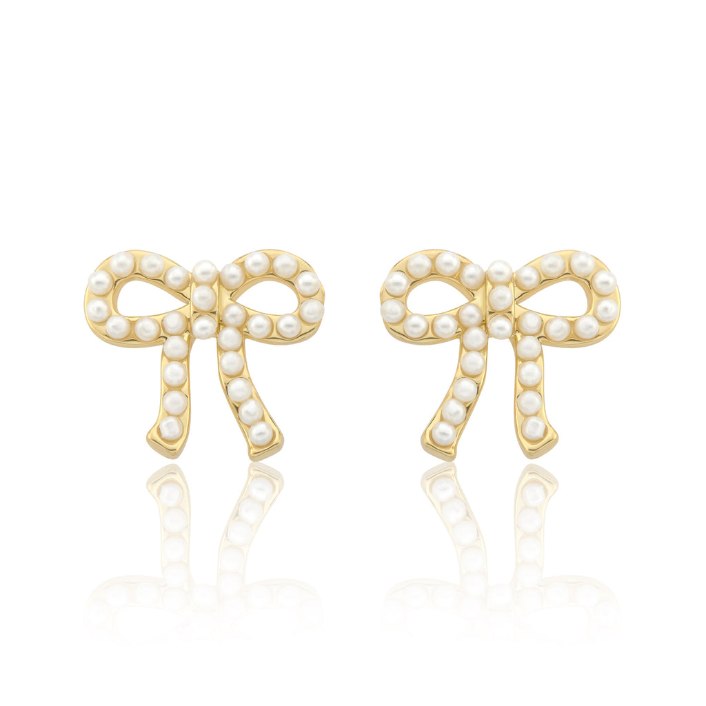 LMTS Classic! 14k Gold Plated Pearl Bow Stud Earring
