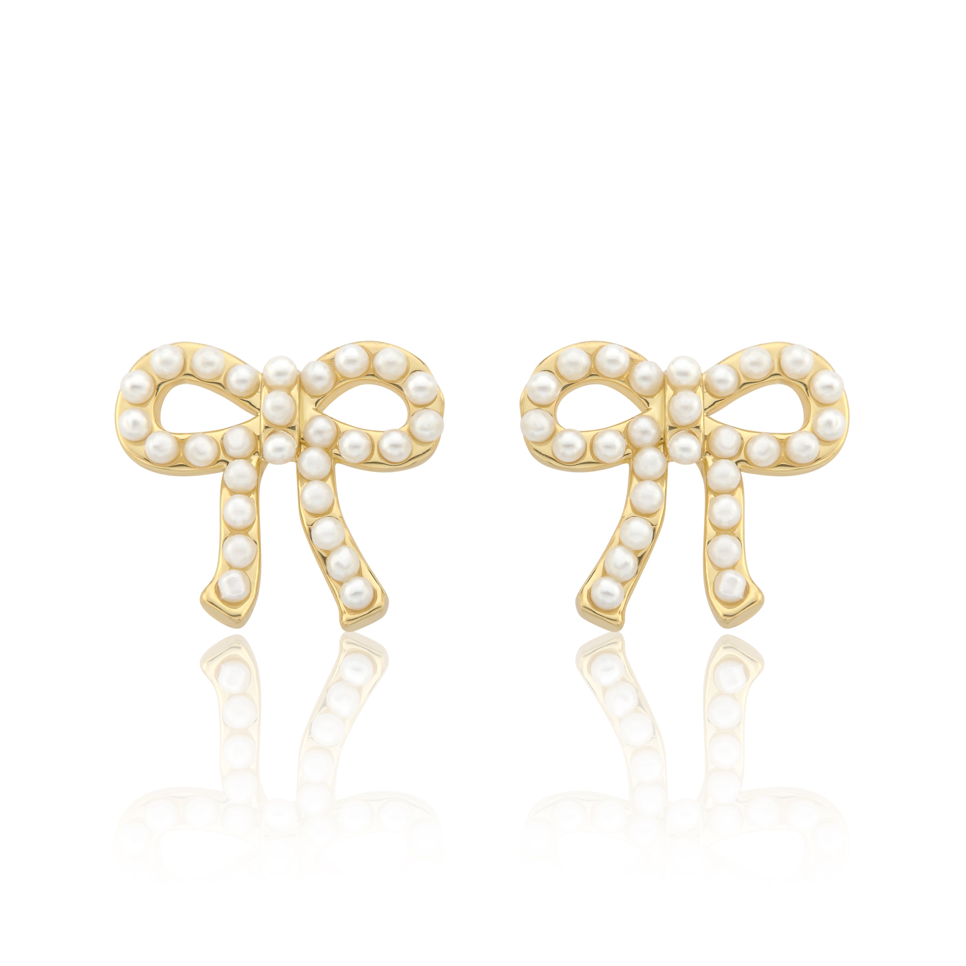 LMTS Classic! 14k Gold Plated Pearl Bow Stud Earring