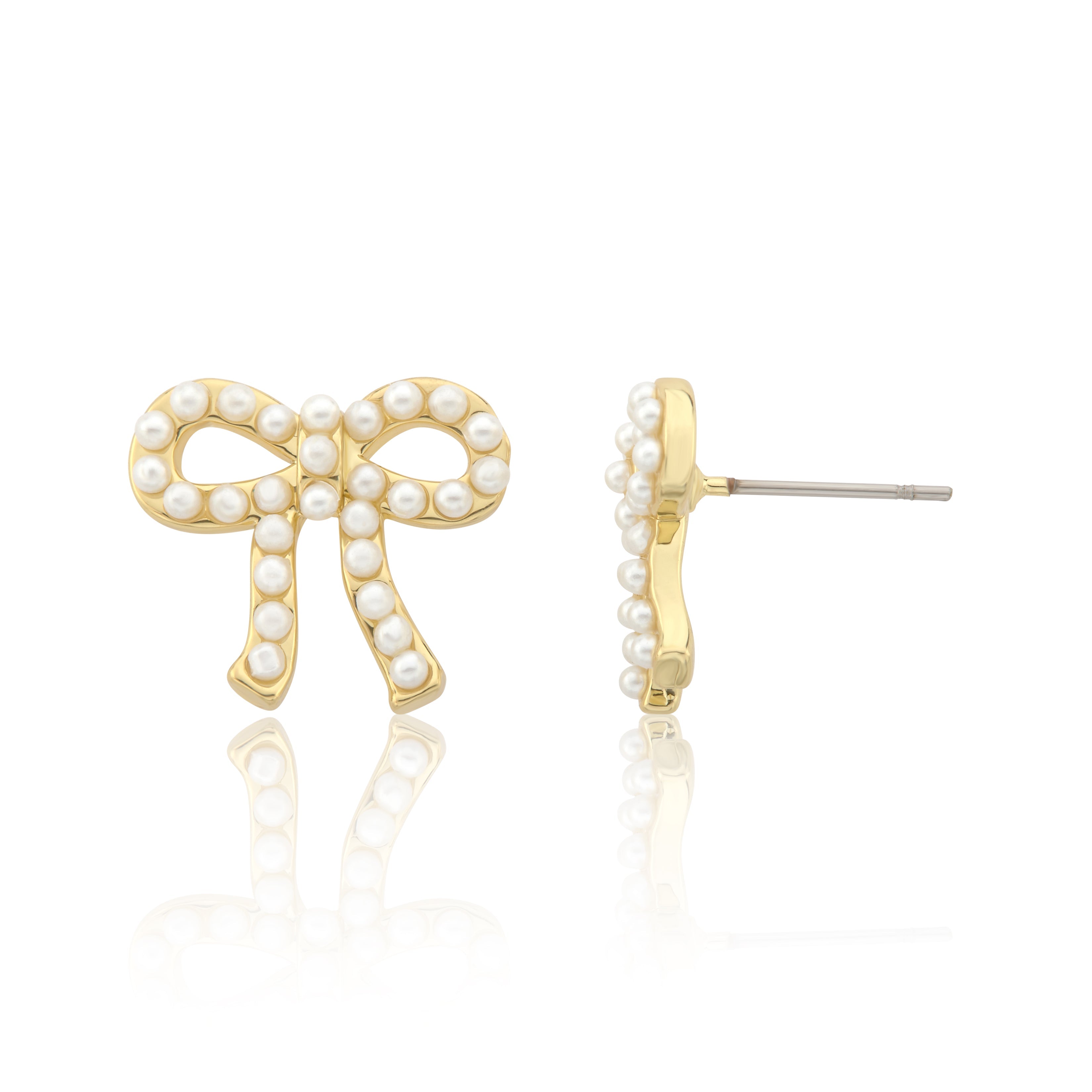 LMTS Classic! 14k Gold Plated Pearl Bow Stud Earring