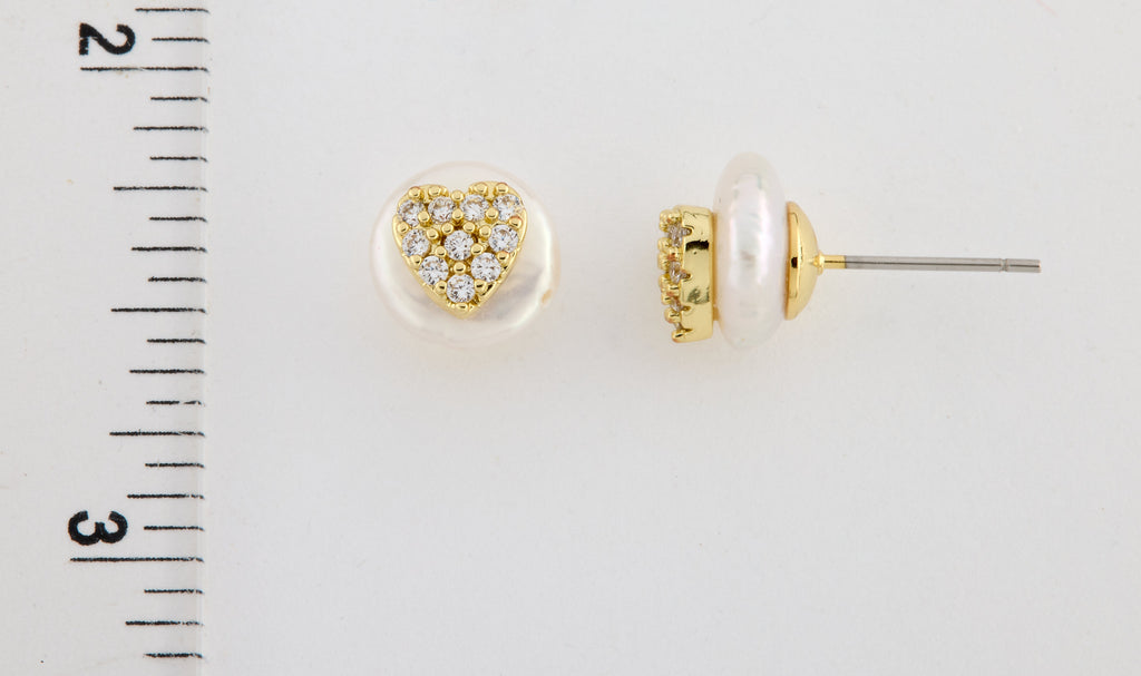14K Gold Plated Cz Butterfly Over 10mm Pearl Stud Earring